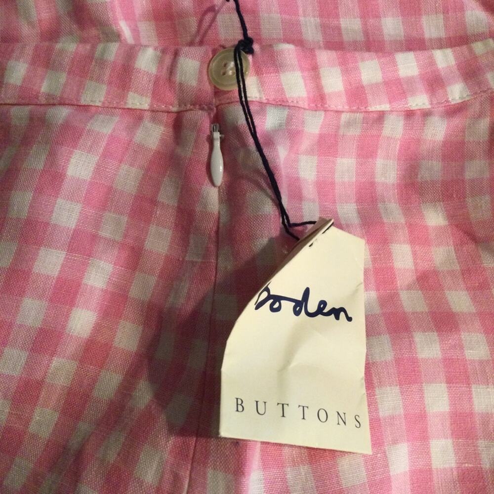 Boden Pink & White Gingham Linen Cropped Pants Size 20R NWOT - Picture 4 of 6